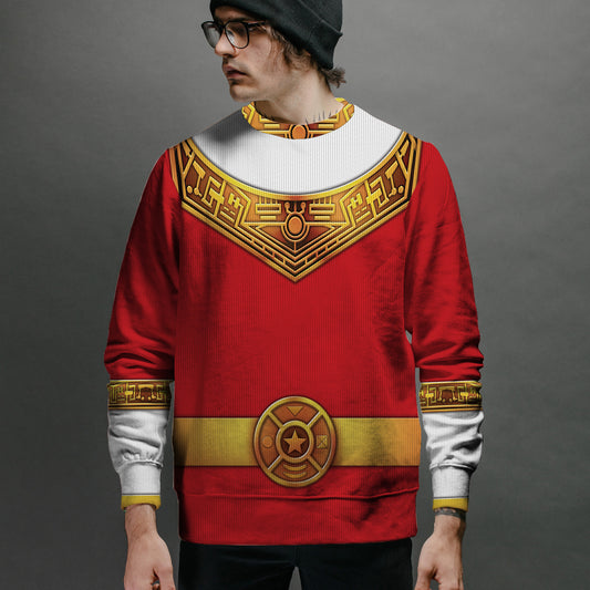 Red Power Rangers Zeo Ugly Christmas Custom Imitation Knitted Sweatshirt