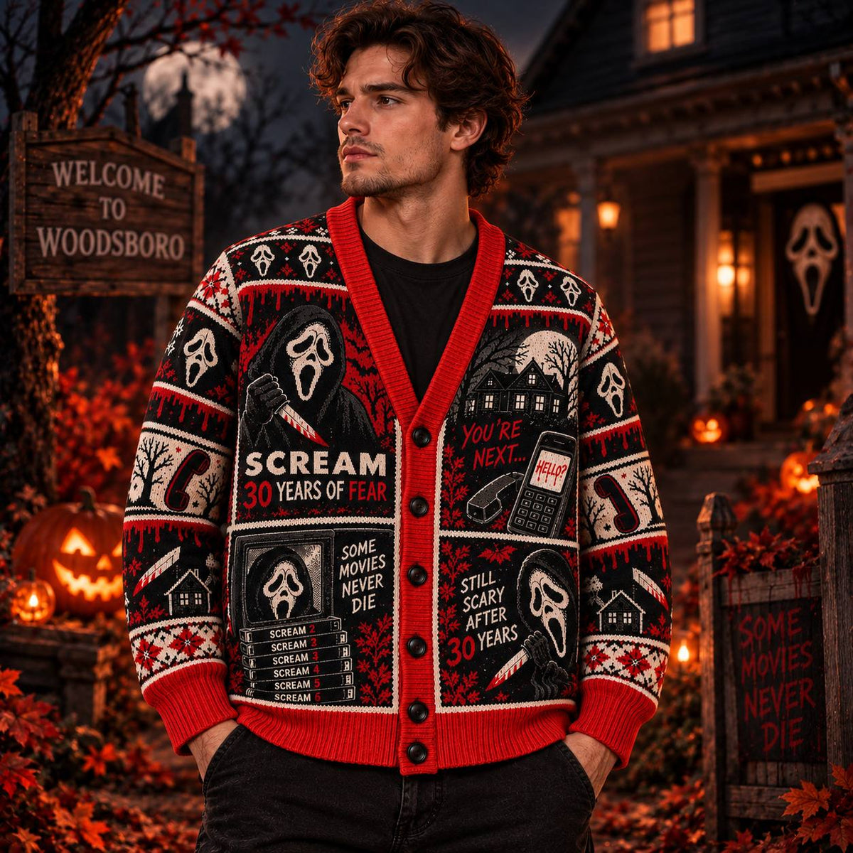Halloween Scream 30th Anniversary Ugly Cardigan