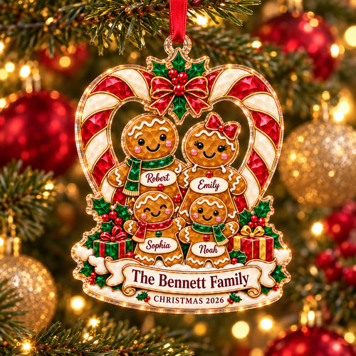 Personalized Gingerbread Family Acrylic & Glass Ornament