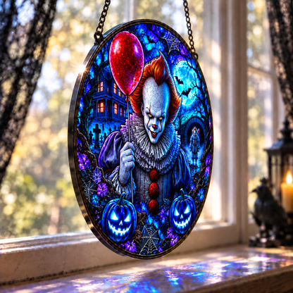 Halloween Neon Pennywise Glass Suncatcher