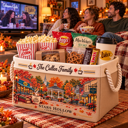 Personalized Stars Hollow Basket with Family Name, Storage Bin with Rope Handles