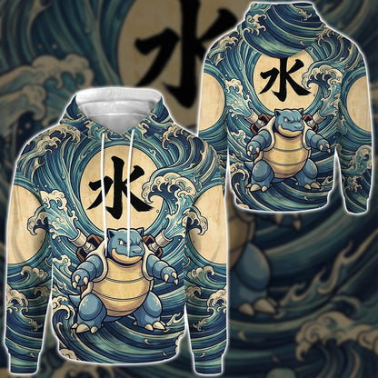 Anime PKM Blastoise Japanese Kanji Aesthetic All Over Printed Sweatshirt Hoodie Zip Hoodie T-Shirt