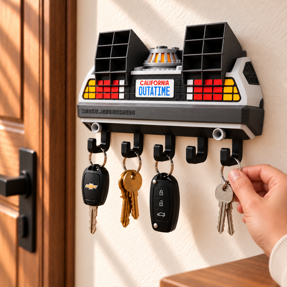 DeLorean Key Holder, Back to the Future Inspired Wall Key Rack, 3D Printed Car Key Holder