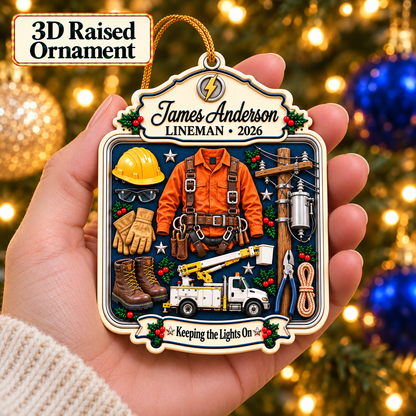 Personalized 3D Raised Acrylic Lineman Custom Name Ornament