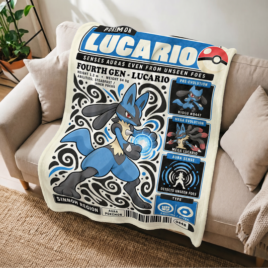 PKM Lucario Evolution Retro Fleece Blanket