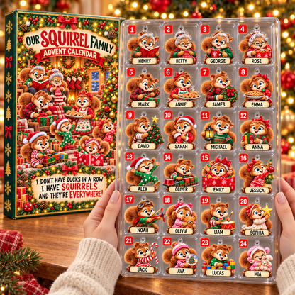 Personalized Squirrel Family Advent Calendar – 24 Acrylic Christmas Ornaments with Custom Names