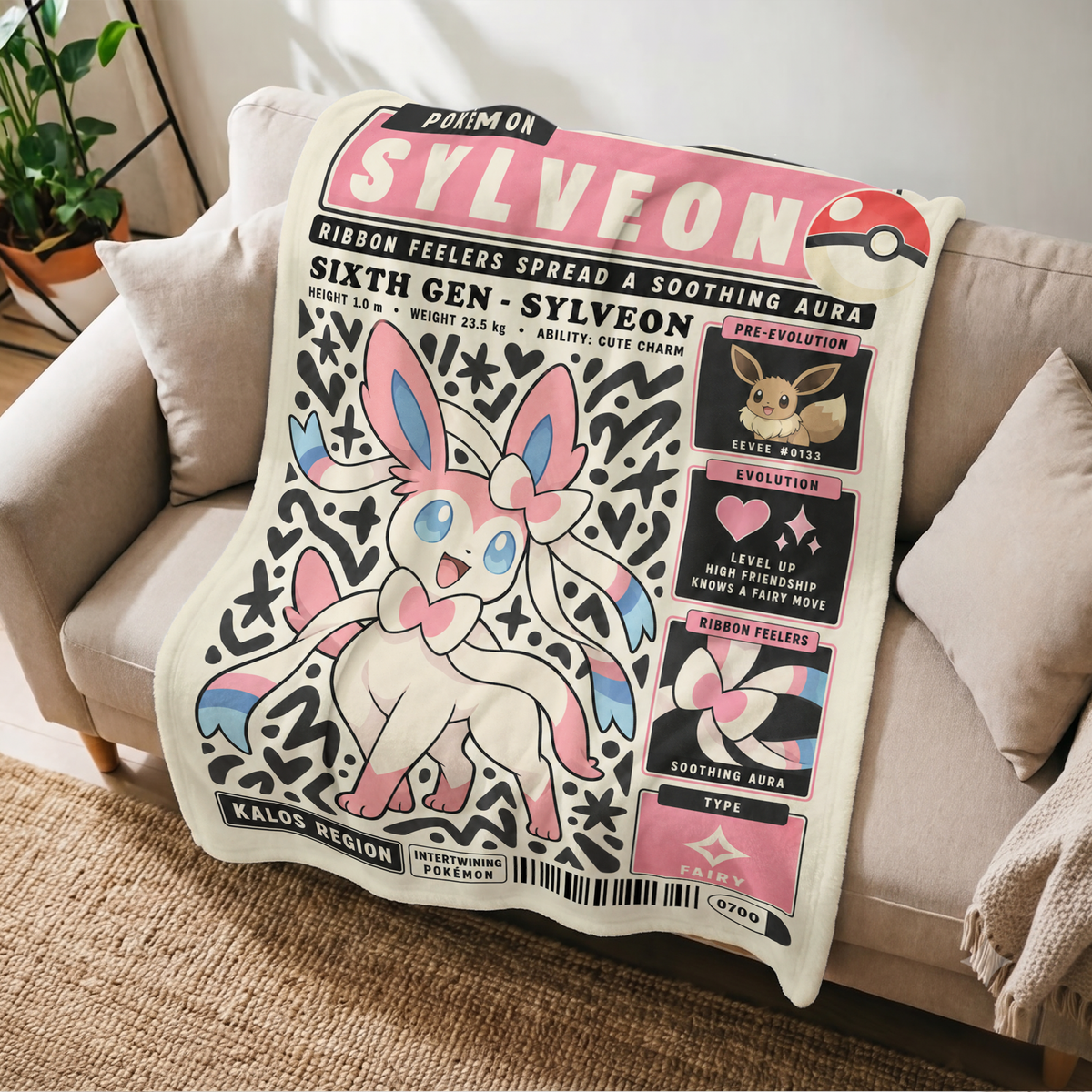 PKM Sylveon Evolution Retro Fleece Blanket