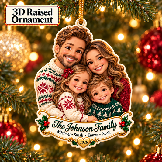 Personalized 3D Raised Acrylic Family Photo Custom Name Ornament