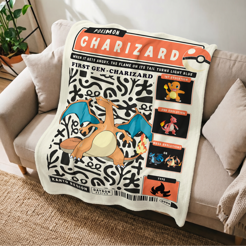 PKM Charizard Evolution Retro Fleece Blanket