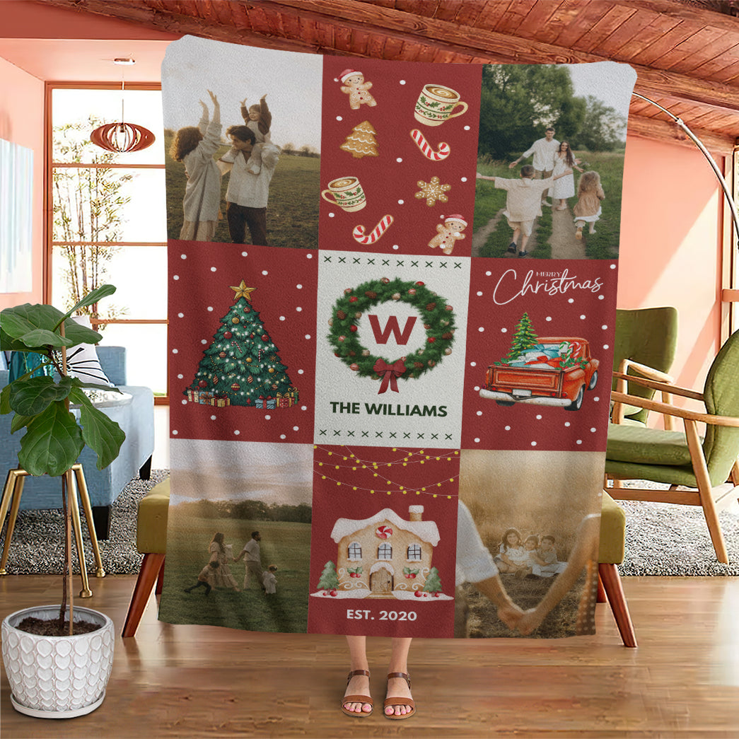 Personalized Christmas Blanket Family Name And Photos Soft Blanket