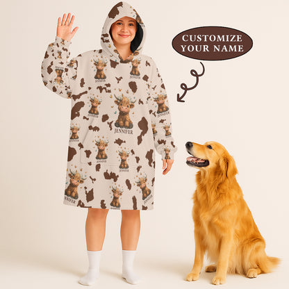 Just A Girl Who Loves Highland Cow Cute Personalized Custom Name Blanket Hoodie