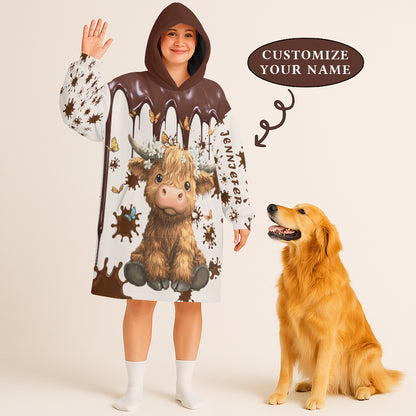 Just A Girl Who Loves Highland Cow Cute Personalized Custom Name Blanket Hoodie
