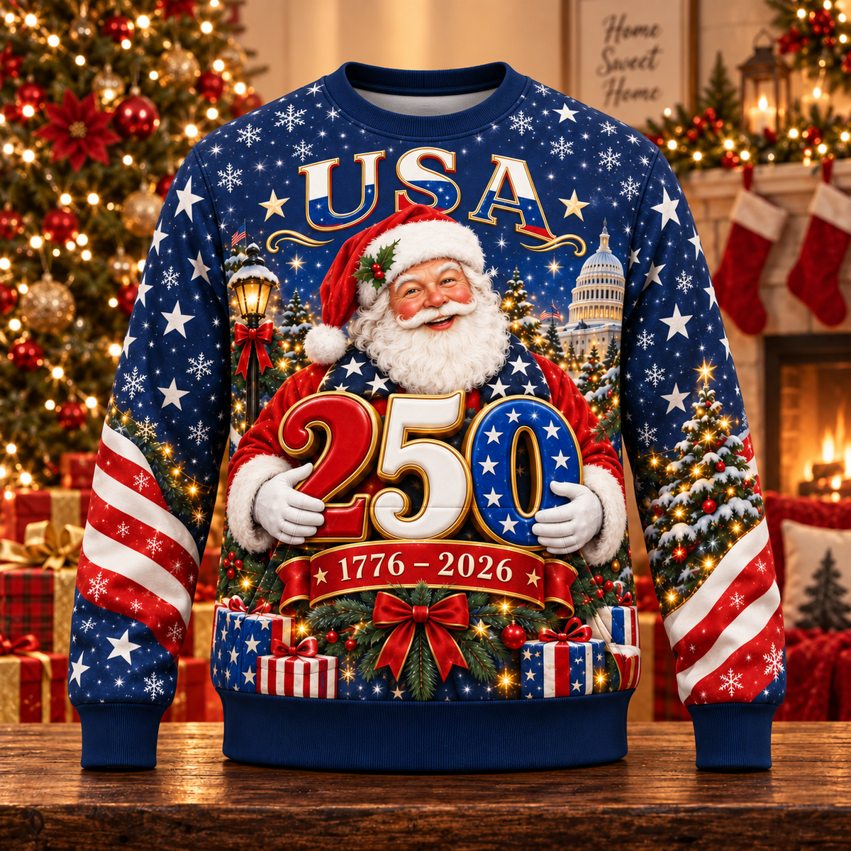 Christmas 250th USA Anniversary AOP T-Shirt Sweatshirt Hoodie