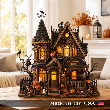 Personalized Halloween Haunted House Custom Family Name 3-Layer Wooden Block