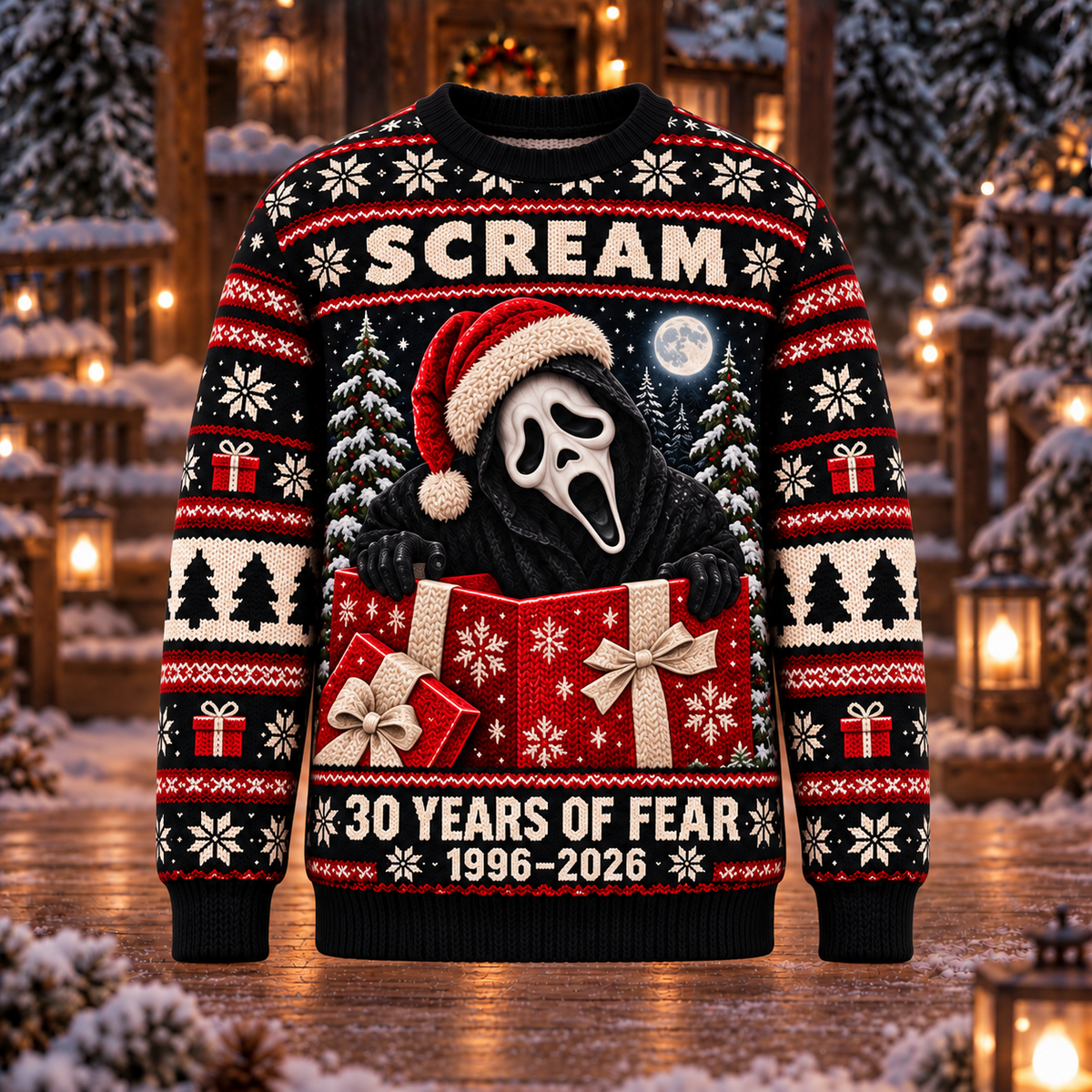 Christmas Scream 30th Anniversary Knit-Effect Ugly Christmas Sweatshirt