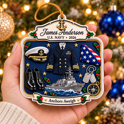 Personalized 3D Raised Acrylic US NAVY Custom Name Ornament