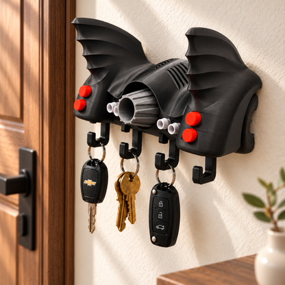 Batmobile Key Holder, Back to the Future Inspired Wall Key Rack, 3D Printed Car Key Holder