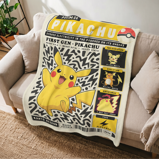 PKM Pikachu Evolution Retro Fleece Blanket
