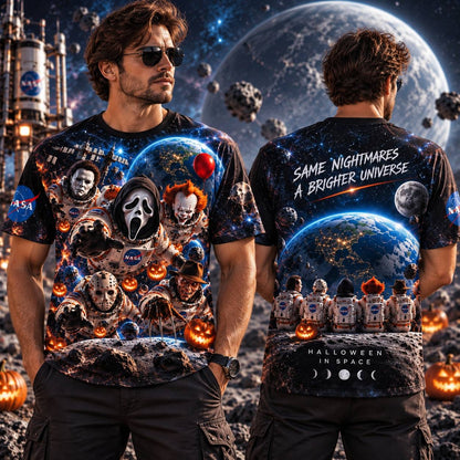 Halloween Horror Movie Characters Out Space AOP T-Shirt Sweatshirt Hoodie