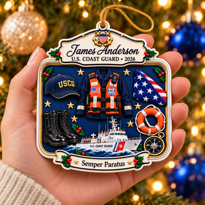 Personalized 3D Raised Acrylic US COAST GUARD Custom Name Ornament