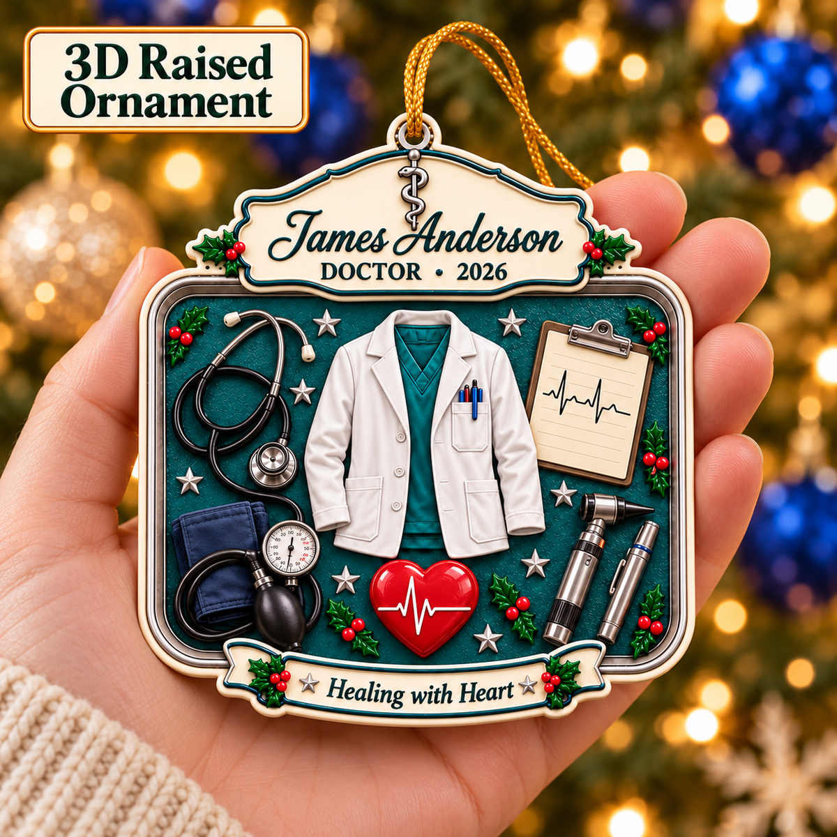 Personalized 3D Raised Acrylic Doctor Custom Name Ornament