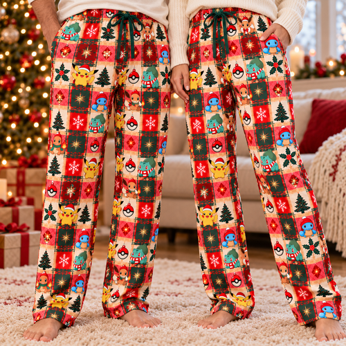 PKM Christmas Lounge Pants, Red Plaid Lounge Pants for Men and Women, Matching Couples Loungewear