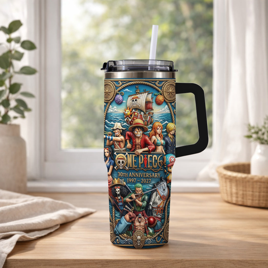 Pirate Anime Adventure 30th Anniversary Tumbler, 1997–2027 Manga Inspired Travel Cup, Ocean Crew Stainless Tumbler With Handle