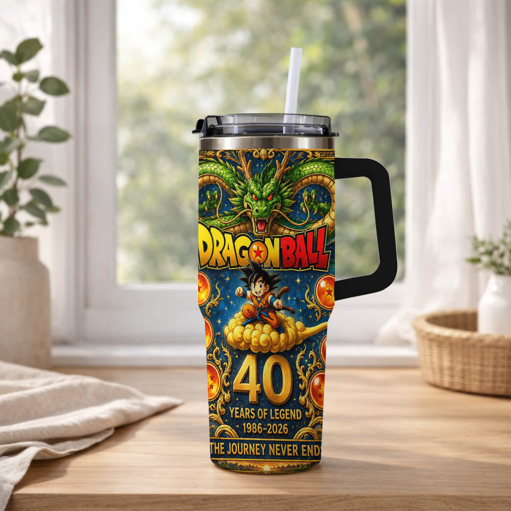 Dragon Anime Legend 40th Anniversary Tumbler, 1986–2026 Adventure Inspired Travel Cup, Fantasy Dragon Stainless Tumbler With Handle