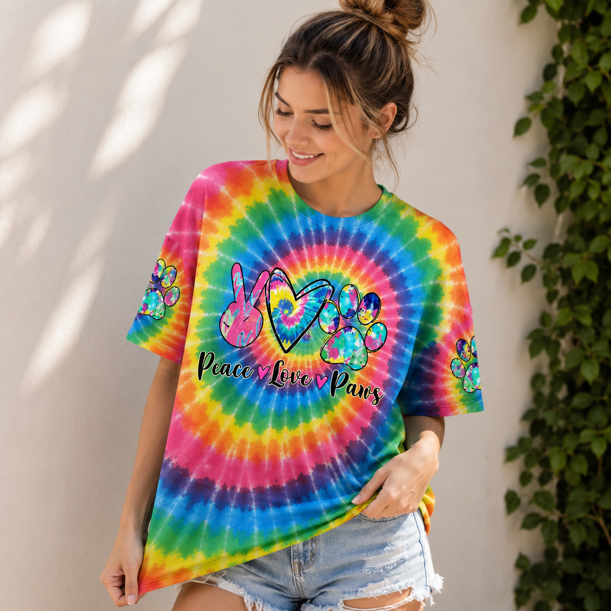 Peace Love Paws Rainbow Swirl Hoodie Sweatshirt T-Shirt