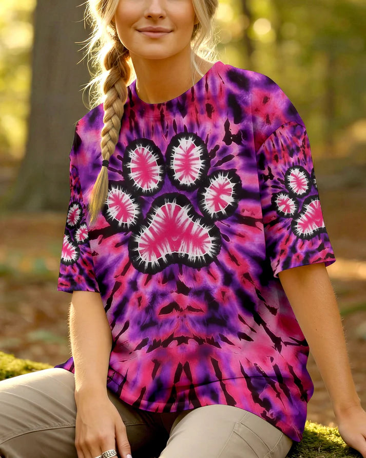 Pink Paw Galaxy Tie Dye Printed Hoodie Sweatshirt T-Shirt