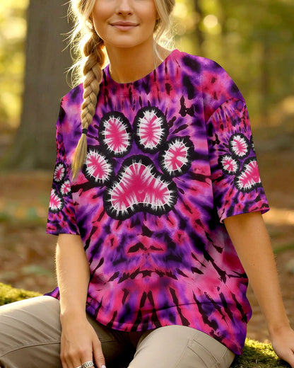 Pink Paw Galaxy Tie Dye Printed Hoodie Sweatshirt T-Shirt
