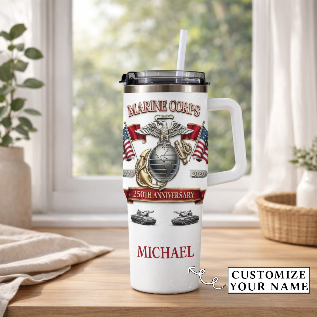 USA 250th Anniversary Marine Corp - Custom Name 40oz Tumbler