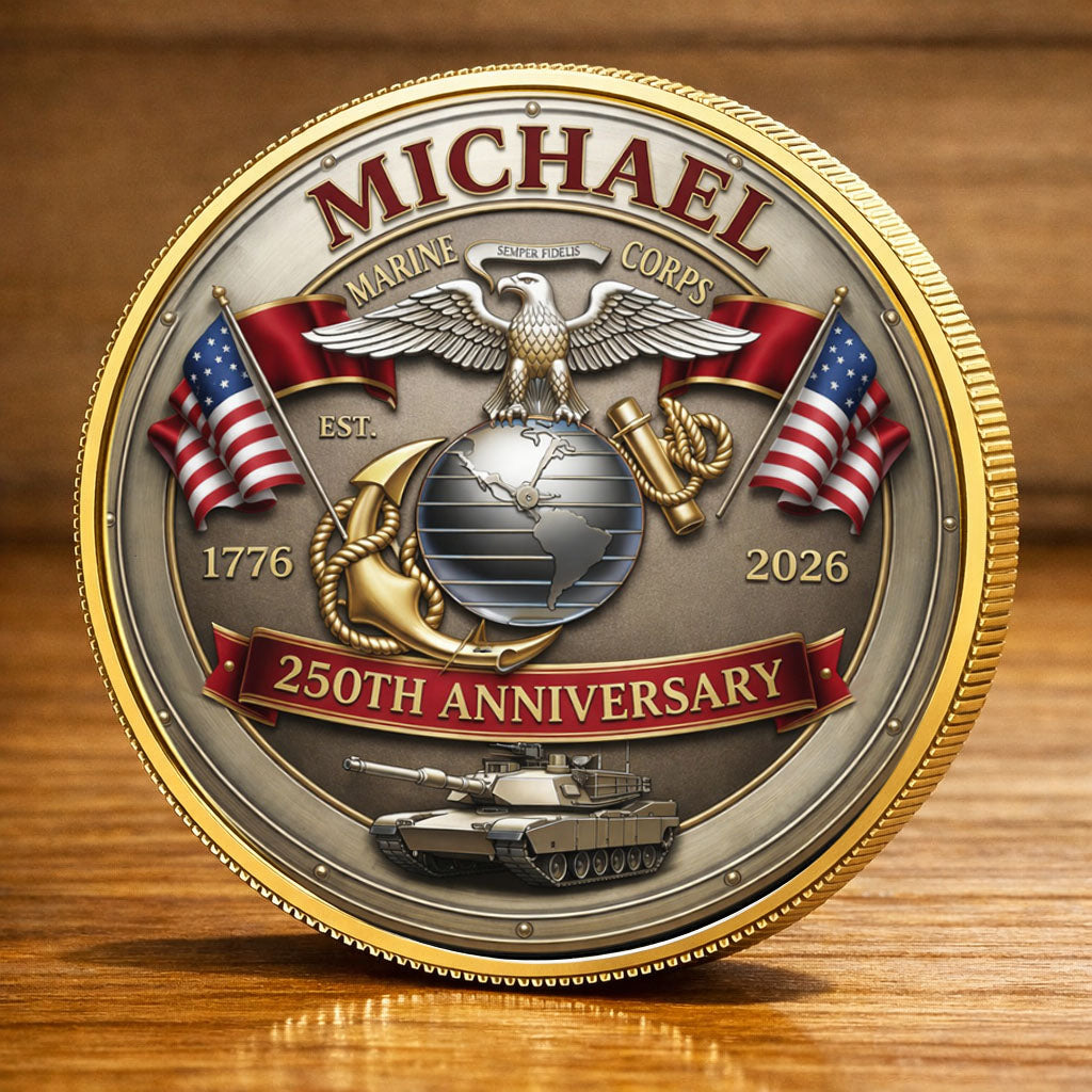 USA 250th Anniversary U.S. Marin Corps- Custom Name Printed Commemorative Coin
