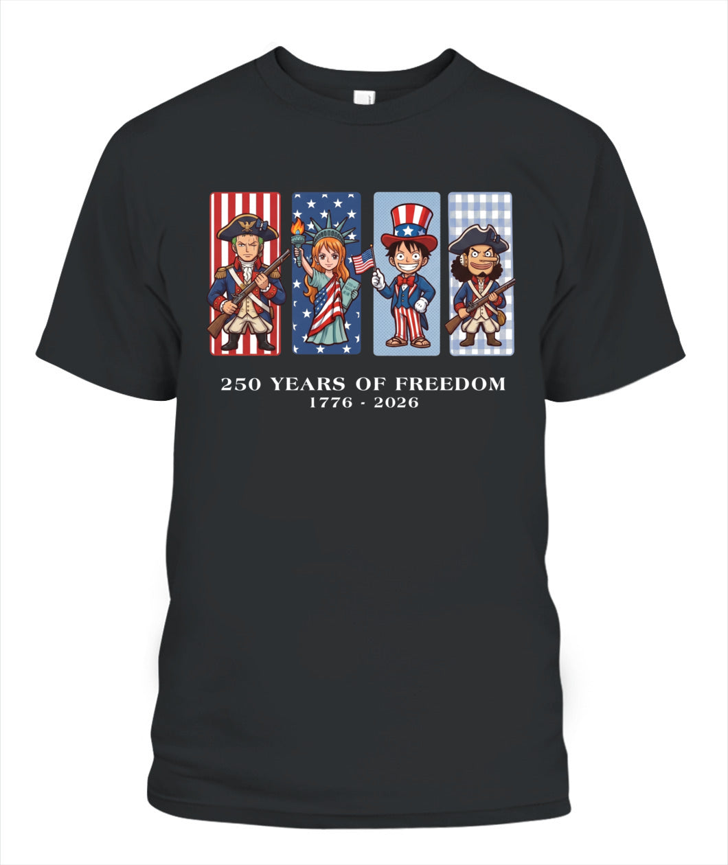 One Piece 250 Years of Freedom 1776–2026 Patriotic Printed Graphic Hoodie Sweatshirt T-Shirt