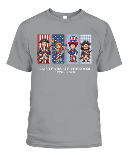 One Piece 250 Years of Freedom 1776–2026 Patriotic Printed Graphic Hoodie Sweatshirt T-Shirt