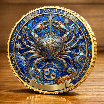 Tarot Zodiac Cancer Sign Stained Glass Printed Commemorative Coin