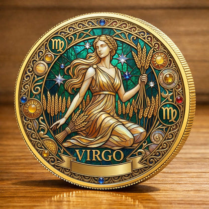 Tarot Zodiac Virgo Sign Stained Glass Printed Commemorative Coin
