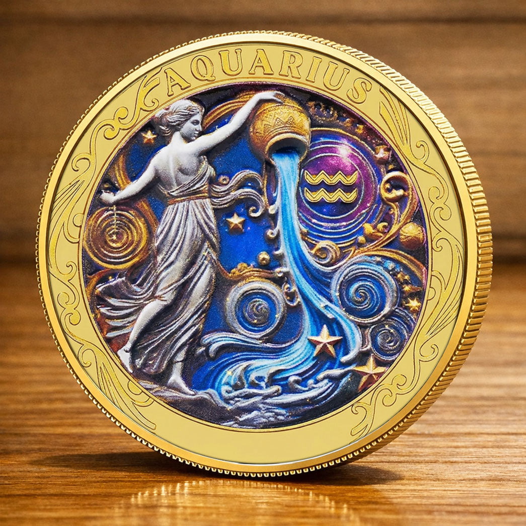 Tarot Zodiac Aquarius Sign Printed Commemorative Coin