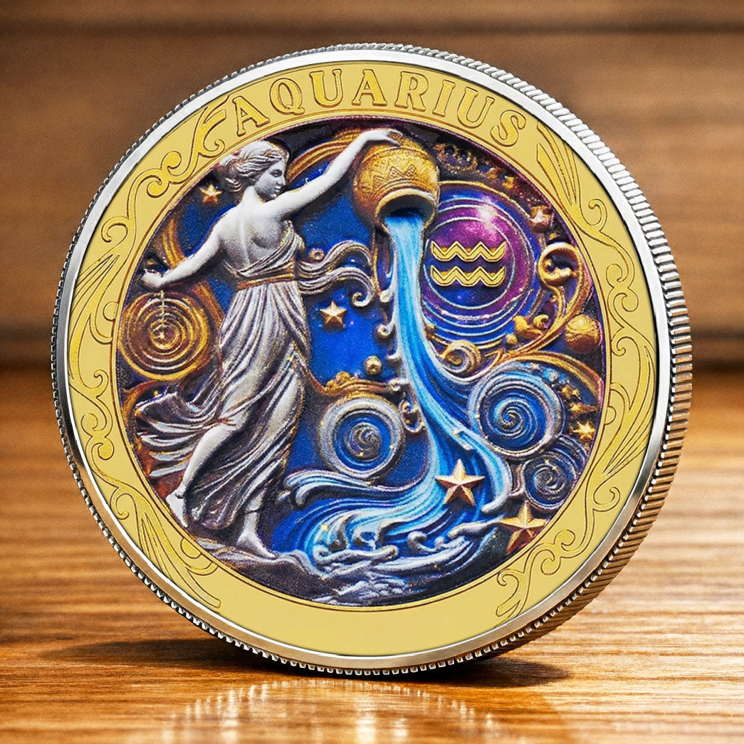 Tarot Zodiac Aquarius Sign Printed Commemorative Coin