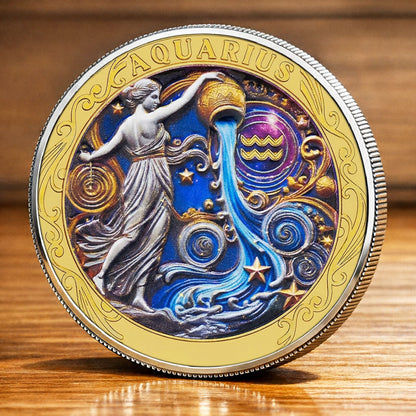 Tarot Zodiac Aquarius Sign Printed Commemorative Coin