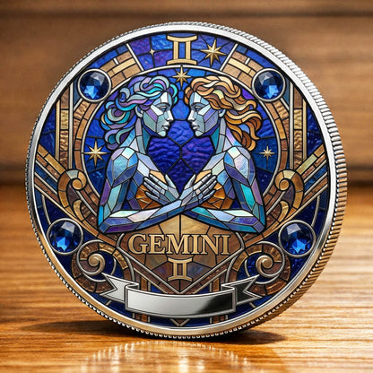 Tarot Zodiac Gemini Sign Stained Glass Printed Commemorative Coin