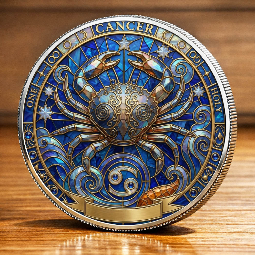 Tarot Zodiac Cancer Sign Stained Glass Printed Commemorative Coin