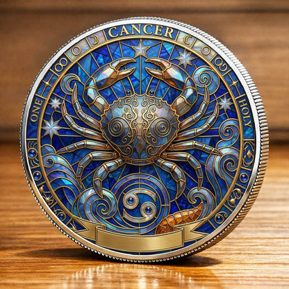 Tarot Zodiac Cancer Sign Stained Glass Printed Commemorative Coin