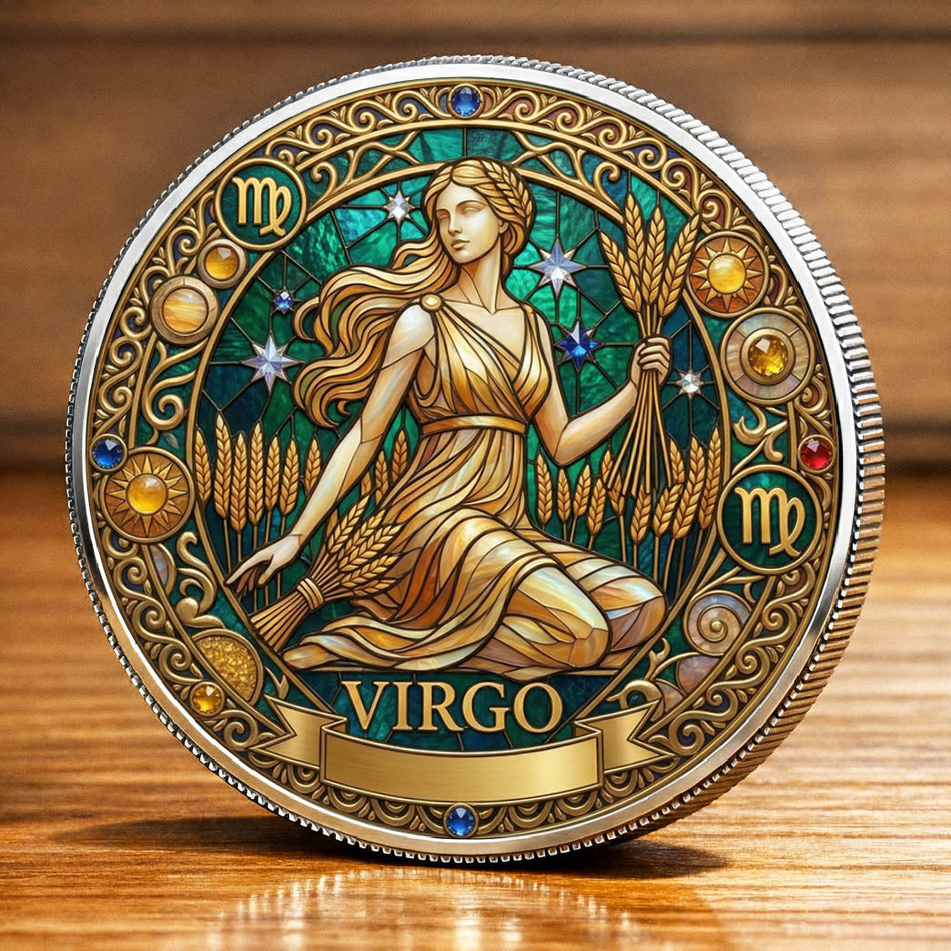 Tarot Zodiac Virgo Sign Stained Glass Printed Commemorative Coin