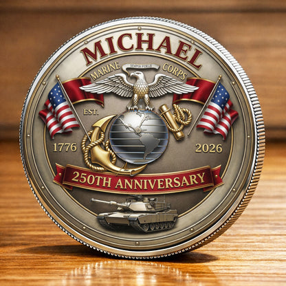 USA 250th Anniversary U.S. Marin Corps- Custom Name Printed Commemorative Coin