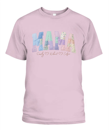 Personalized Mama Gigi Grandma Custom  Faux 3D Patchwork T-Shirt Sweatshirt