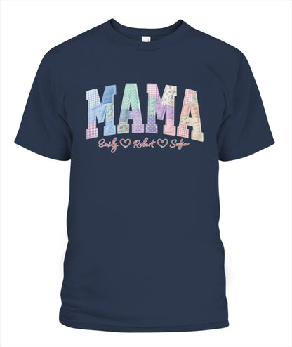 Personalized Mama Gigi Grandma Custom  Faux 3D Patchwork T-Shirt Sweatshirt