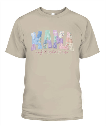 Personalized Mama Gigi Grandma Custom  Faux 3D Patchwork T-Shirt Sweatshirt