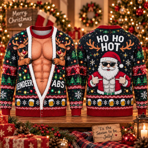 Christmas Funny Reindeer Abs Ugly Sweatshirt