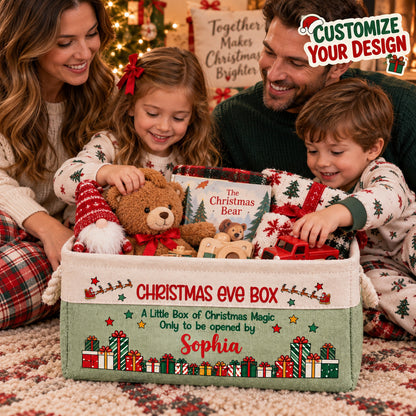 Personalized Kids Christmas Eve Gift Basket, Custom Name Storage Bin with Rope Handles